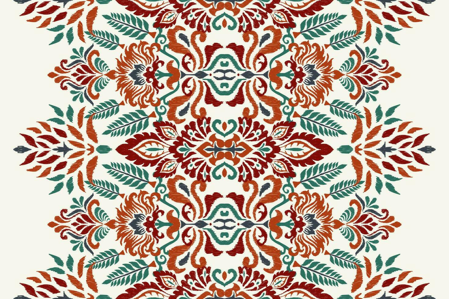 Ikat floral paisley embroidery on white background.Ikat ethnic oriental pattern traditional.Aztec style abstract vector illustration.design for texture,fabric,clothing,wrapping,decoration,scarf,carpet