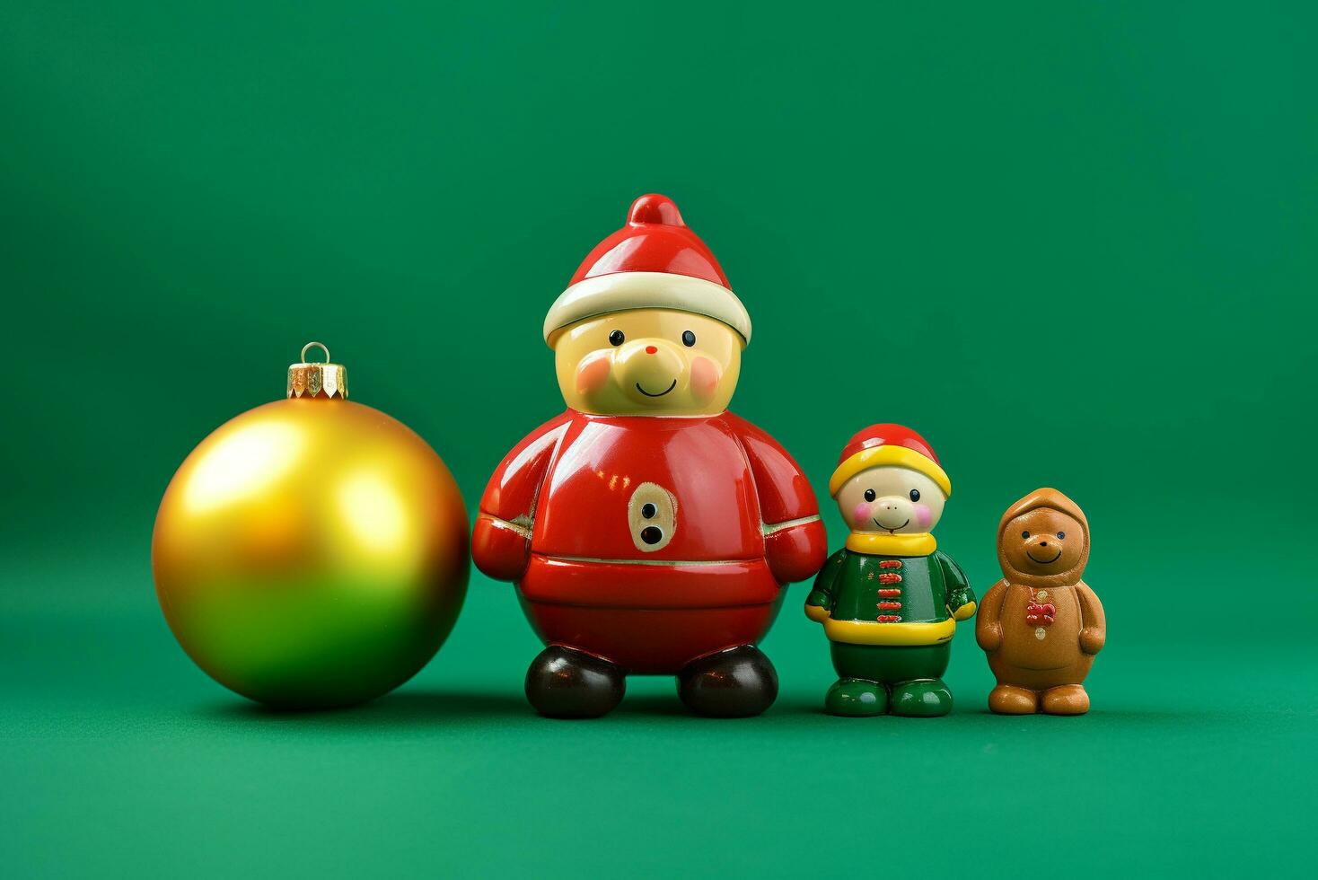 AI generated Beautiful christmas balls and toys on green background banner with text space photo