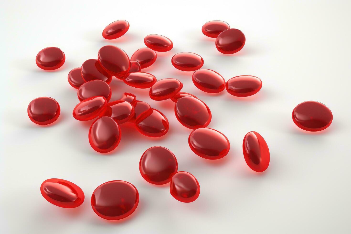 AI generated Red blood cells isolated on white background. 3d render illustration, 3D illustration of human red blood cells isolated on a white background, concept for medical health care photo