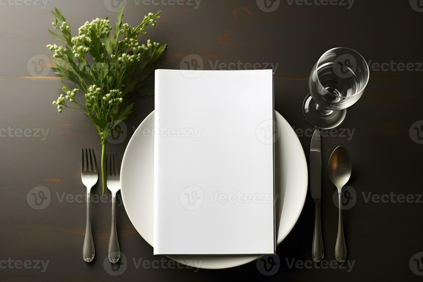 AI generated Mockup Blank Paper on Restaurant Table, Logo Showcase photo