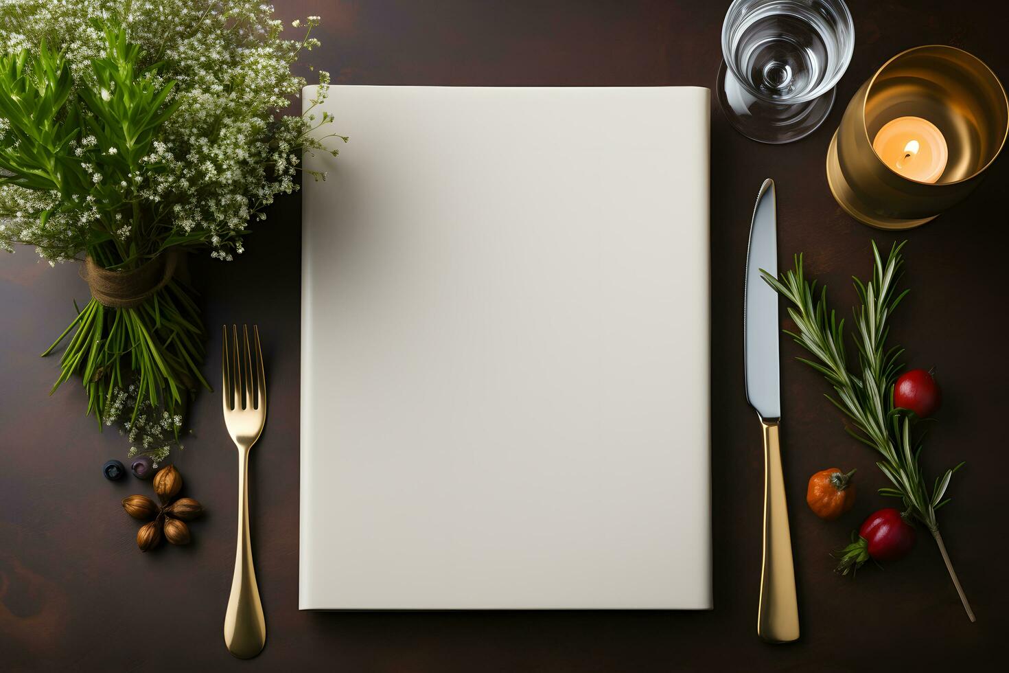 AI generated Mockup Blank Paper on Restaurant Table, Logo Showcase photo