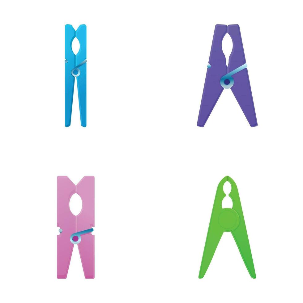 Clothes peg icons set cartoon vector. Colorful clothespin collection vector