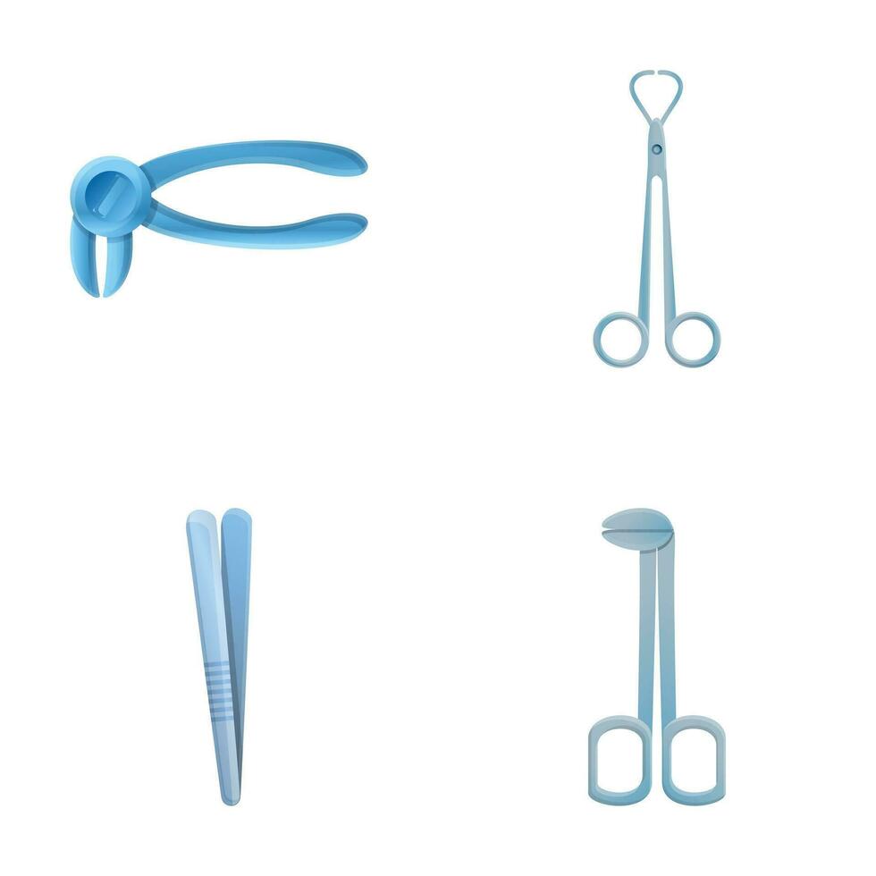 Surgical instrument icons set cartoon vector. Tweezer and microsurgical forceps vector