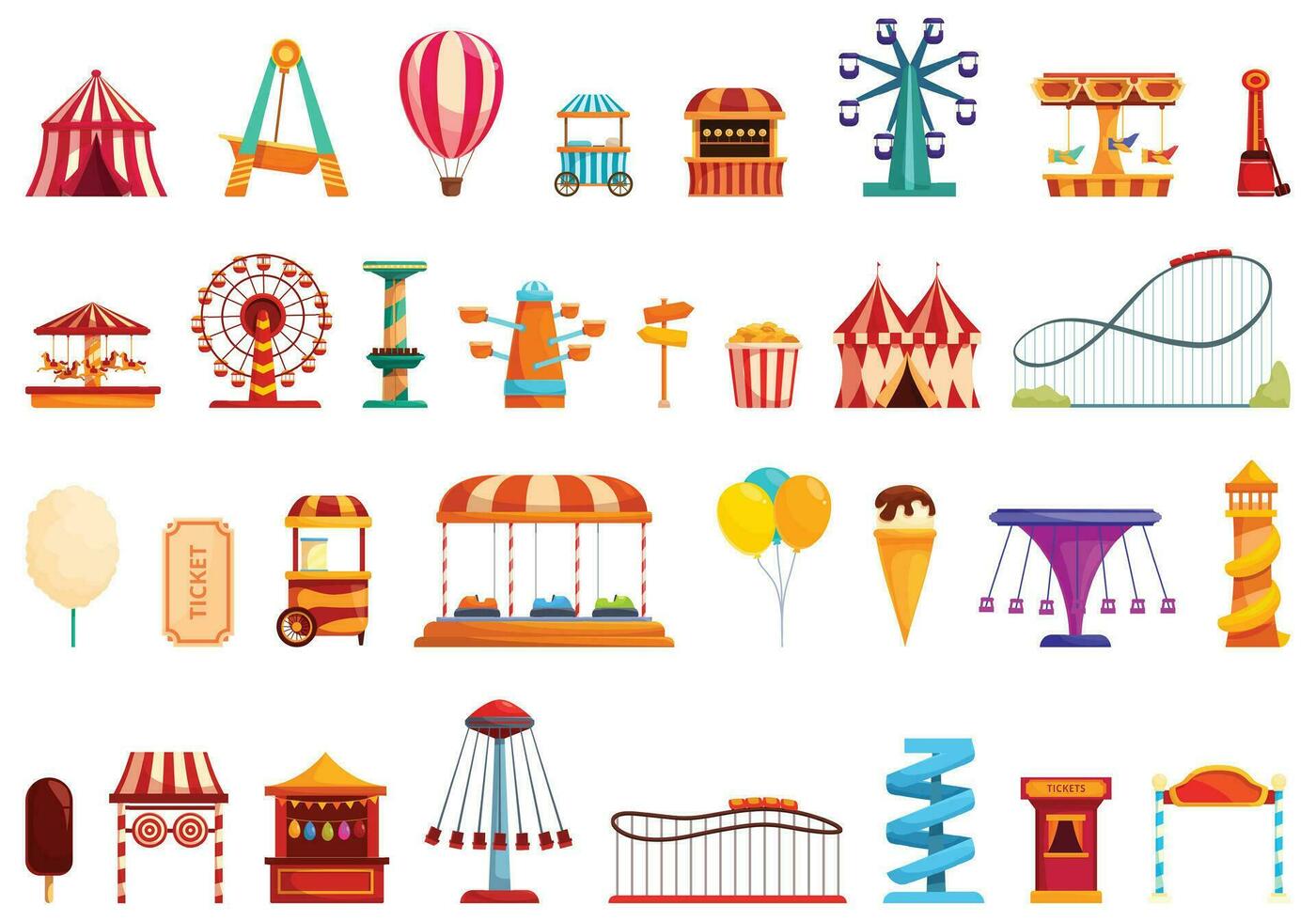Funfair icons set cartoon vector. Amusement park vector