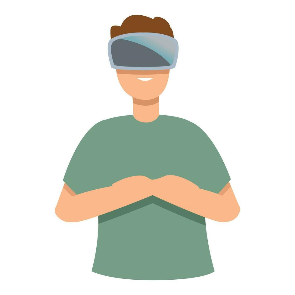 Happy boy face play icon cartoon vector. 3d vr reality vector