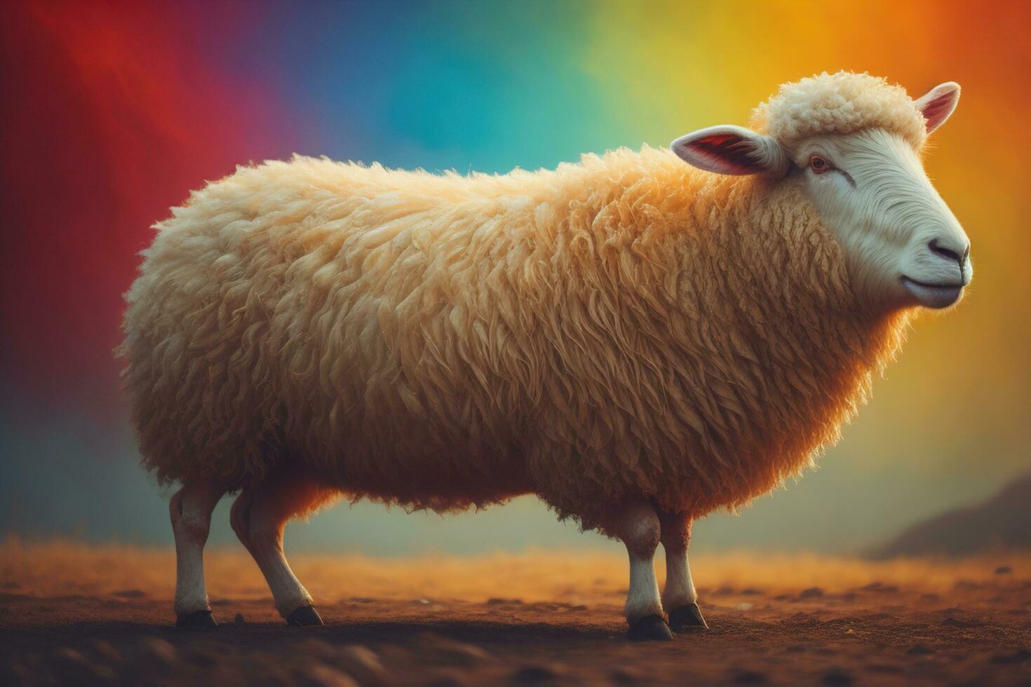 AI generated Sheep on a solid color background. Photo in old color image style. ai generative