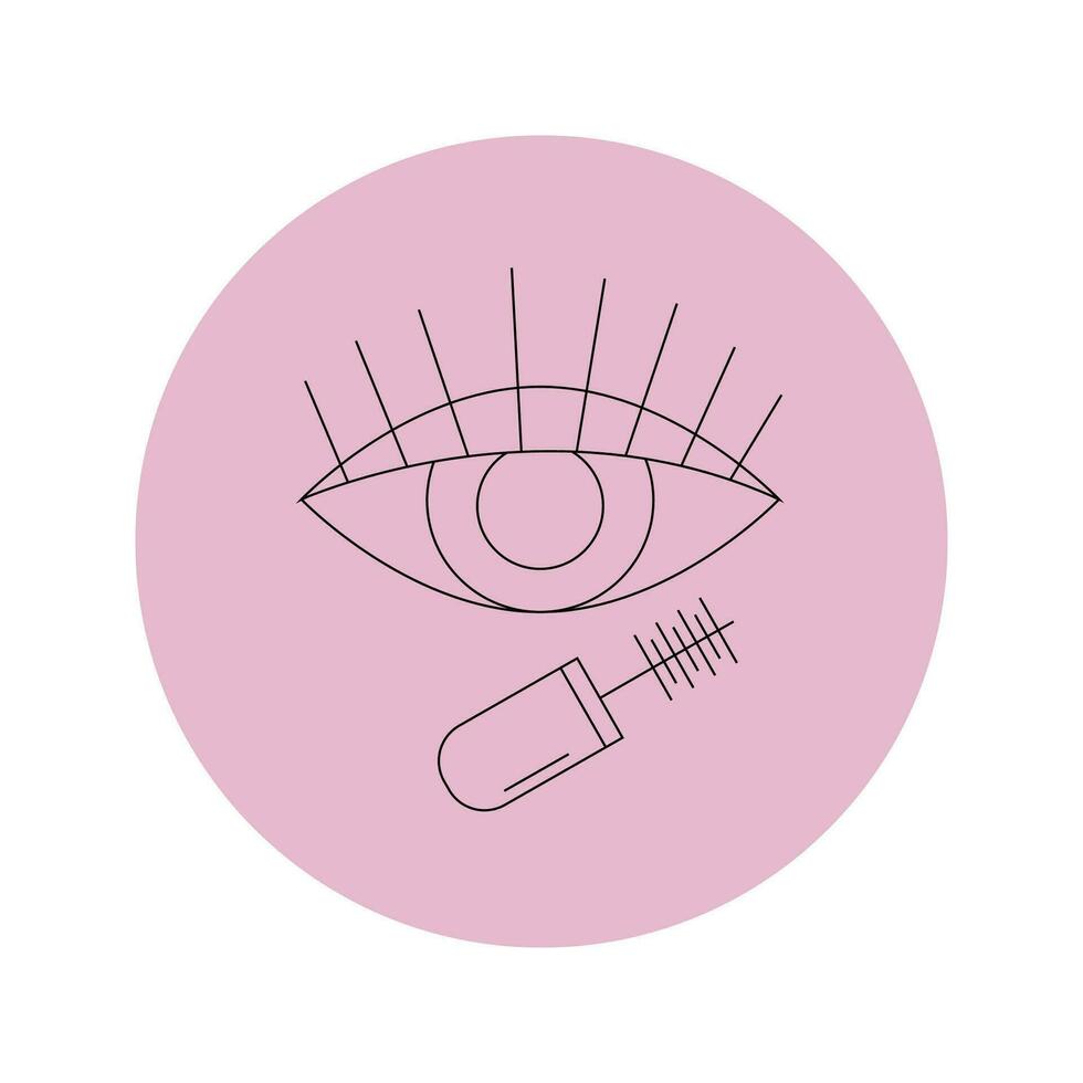 vector icono de un ojo con pestañas y máscara en un rosado circulo en un blanco antecedentes.