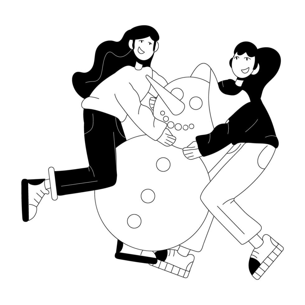 Trendy Making Snowman vector