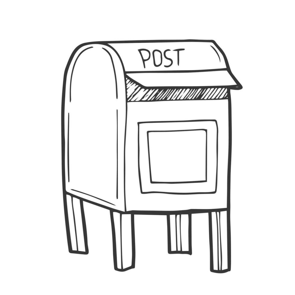 Hand Drawn Post Box Illustration. Doodle Vector. Isolated on White Background - EPS 10 Vector
