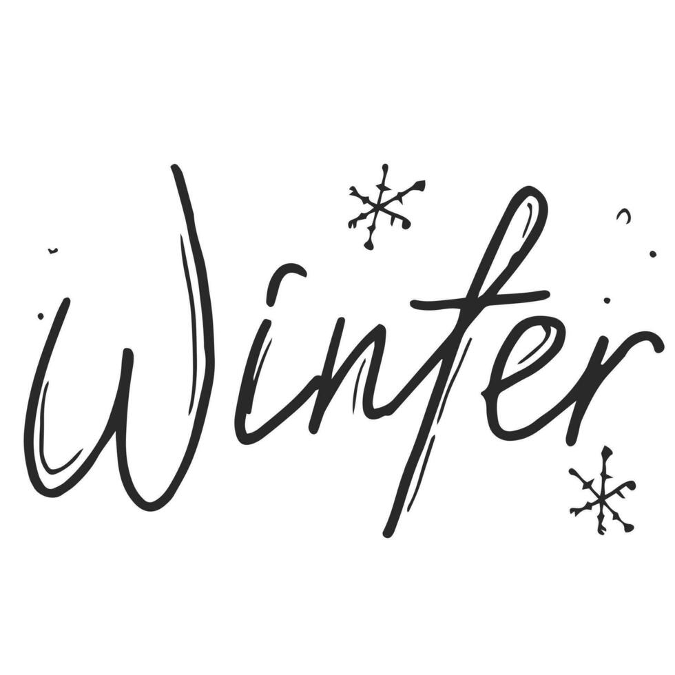 Handwritten inscription, word-Winter. The letters are hand-drawn in calligraphy. vector