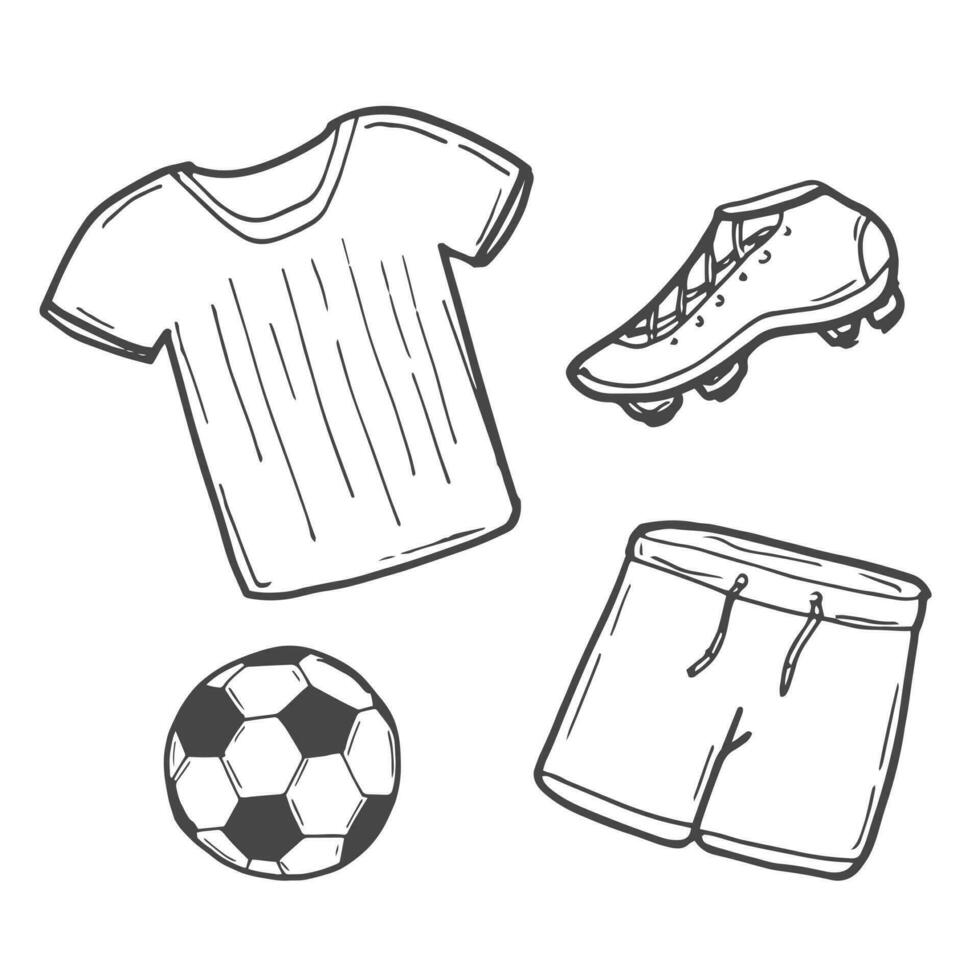 Vector illustration on the theme of football on a white background. Football uniform. Outline drawing.