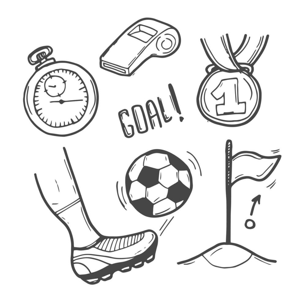 vector mano dibujado garabatos dibujos animados conjunto de fútbol americano cosa. fútbol ilustraciones aislado en blanco