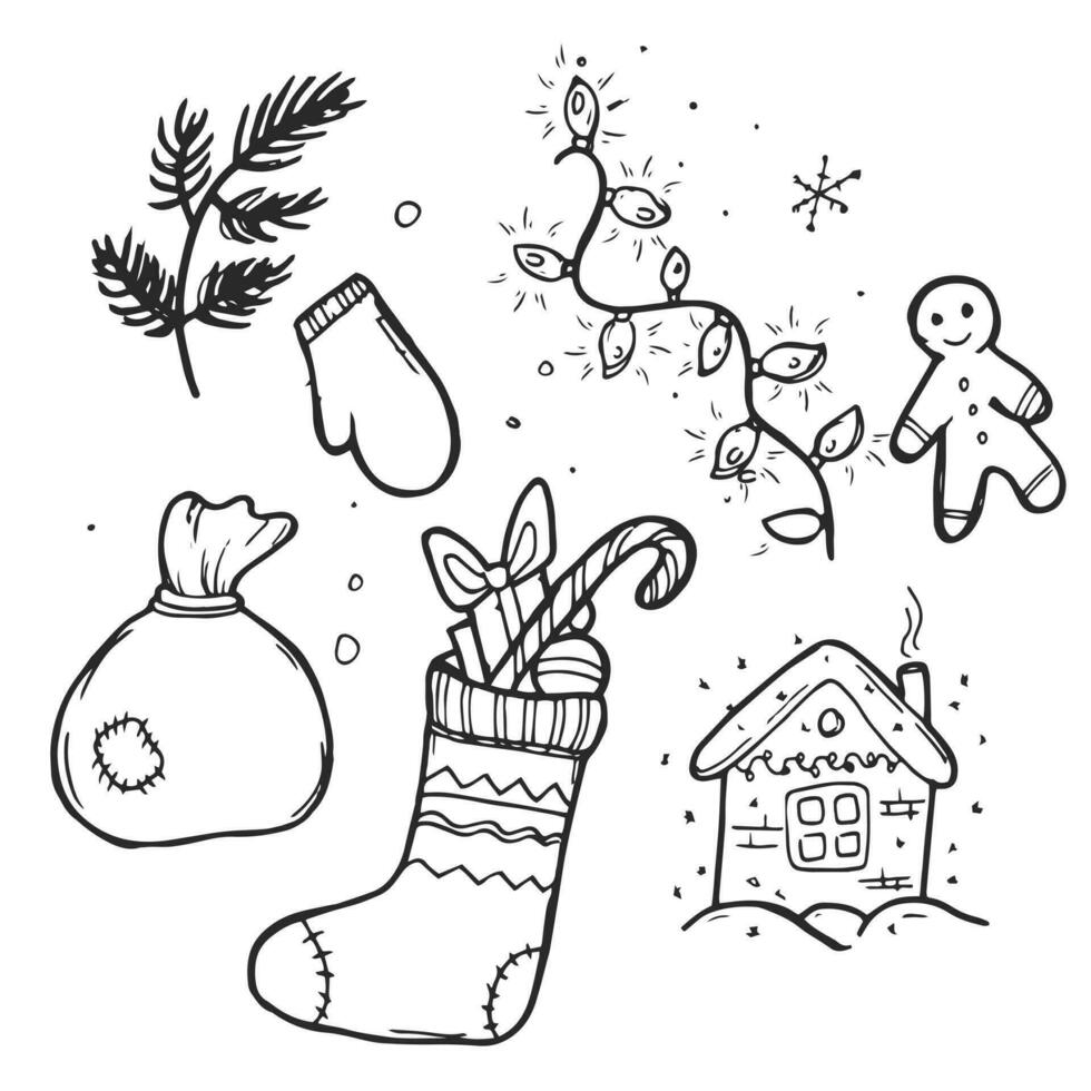 doodle winter set new year Christmas vector