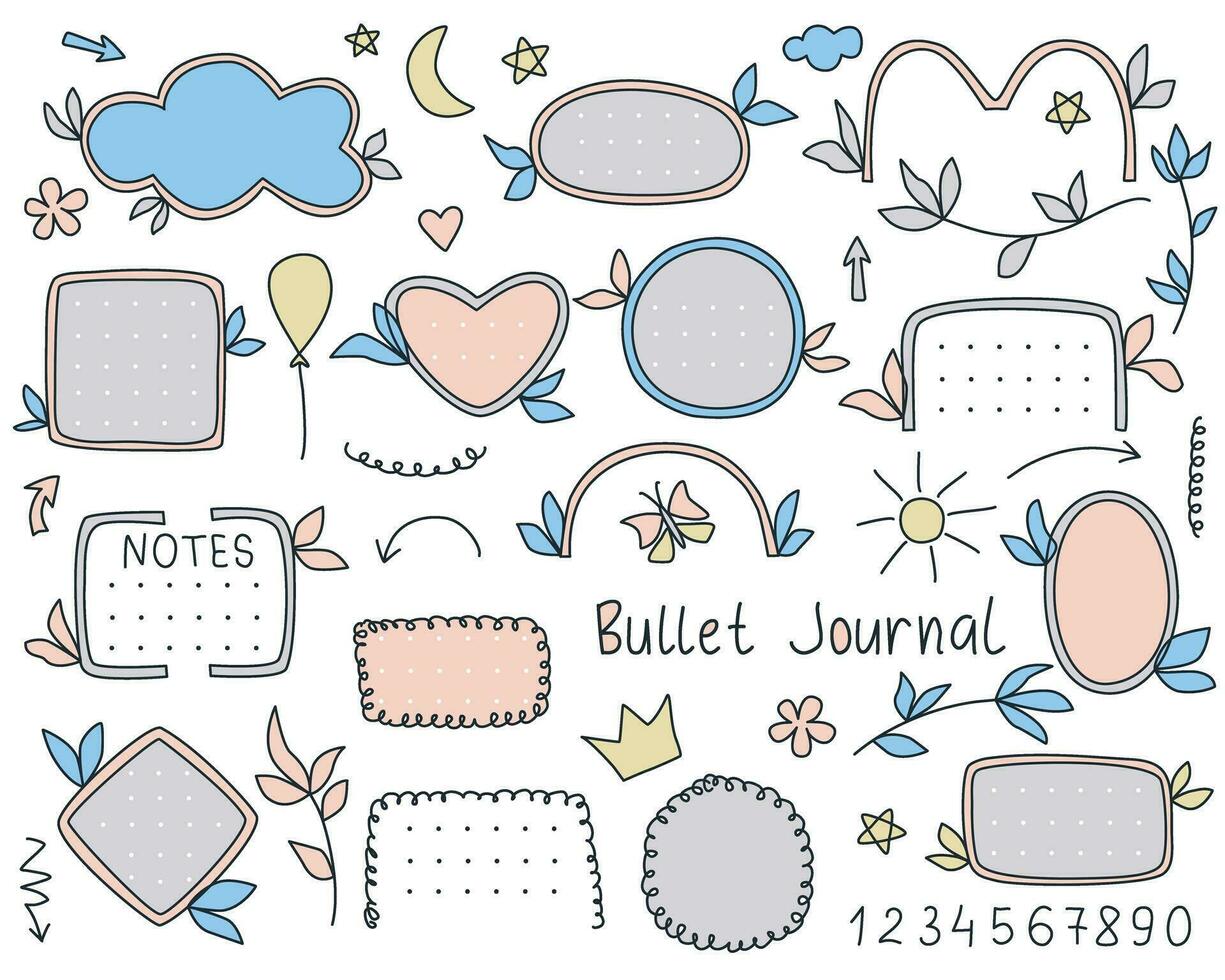 Bullet journal hand drawn set vector