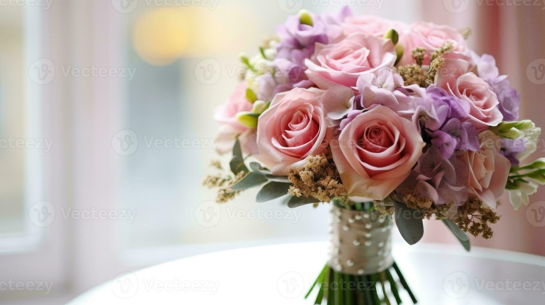 AI generated Beautiful flower bouquet for express love in a valentine day, anniversary, casual date, romantic dinner, wedding ceremony, table reception or special love event. photo