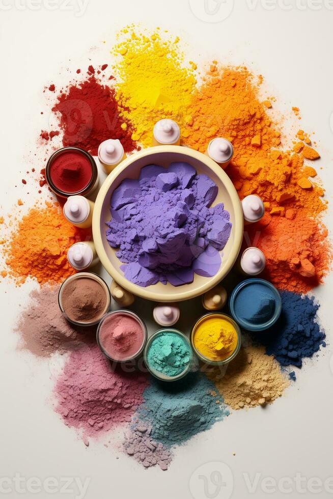 AI generated Colorful paint powders pigments, complementary colors background photo