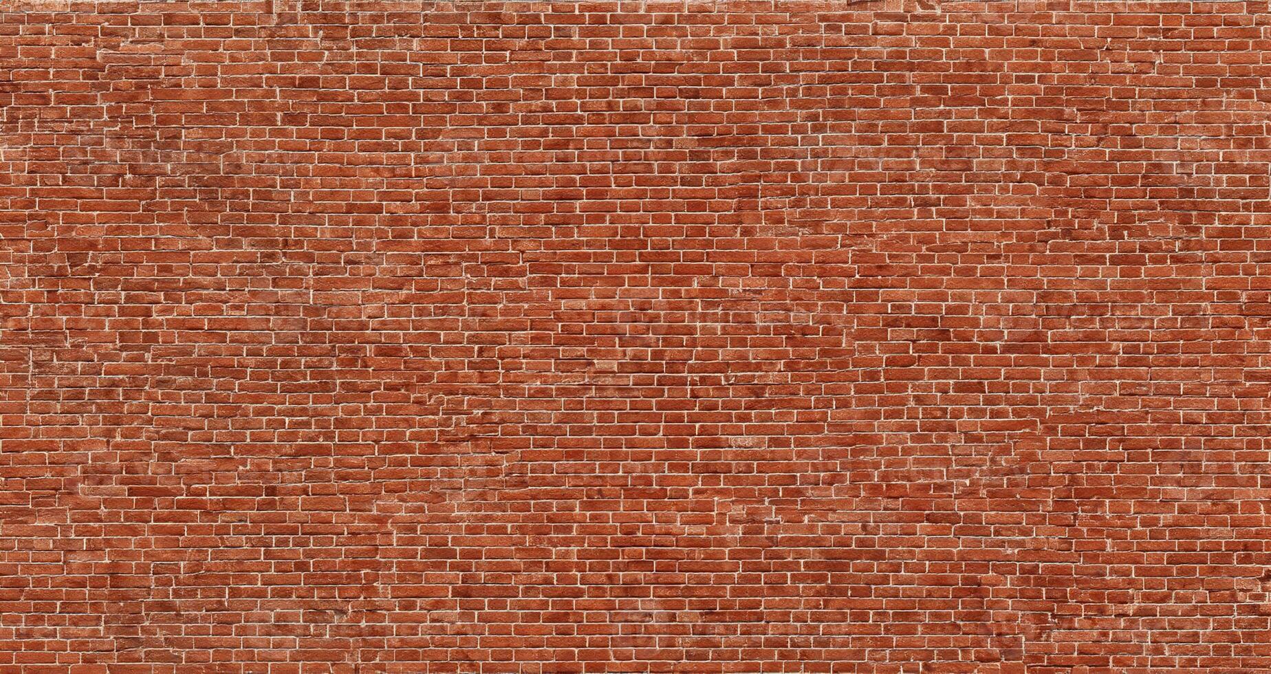 Old red brick wall background, wide panorama of masonry photo