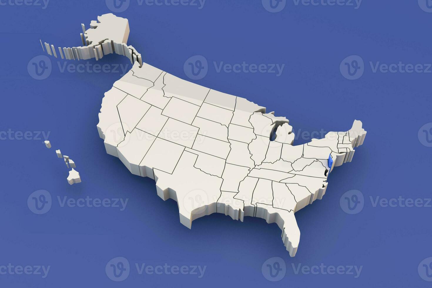 Delaware state of USA map with white states a 3D united states of america map photo