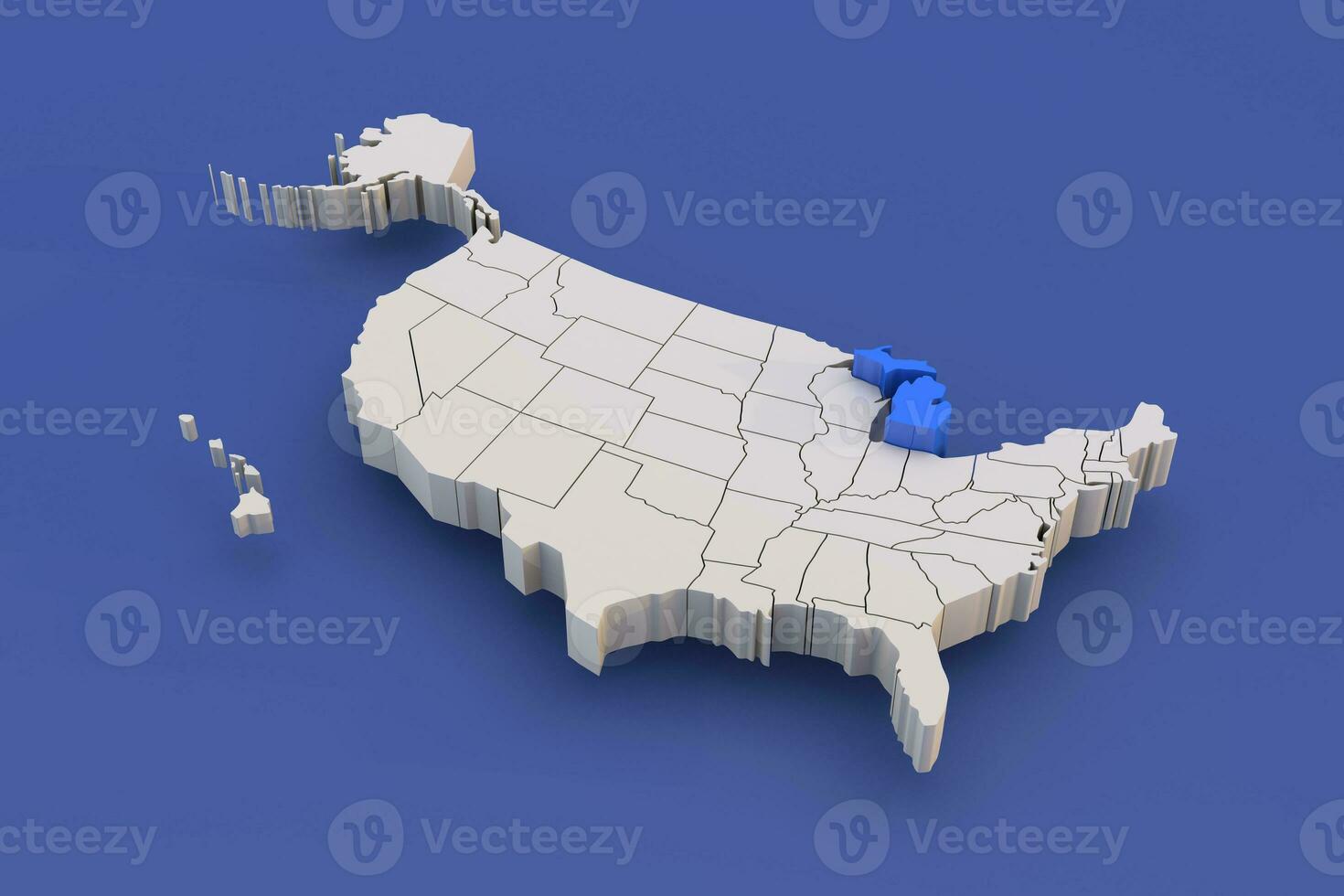 Michigan state of USA map with white states a 3D united states of america map photo