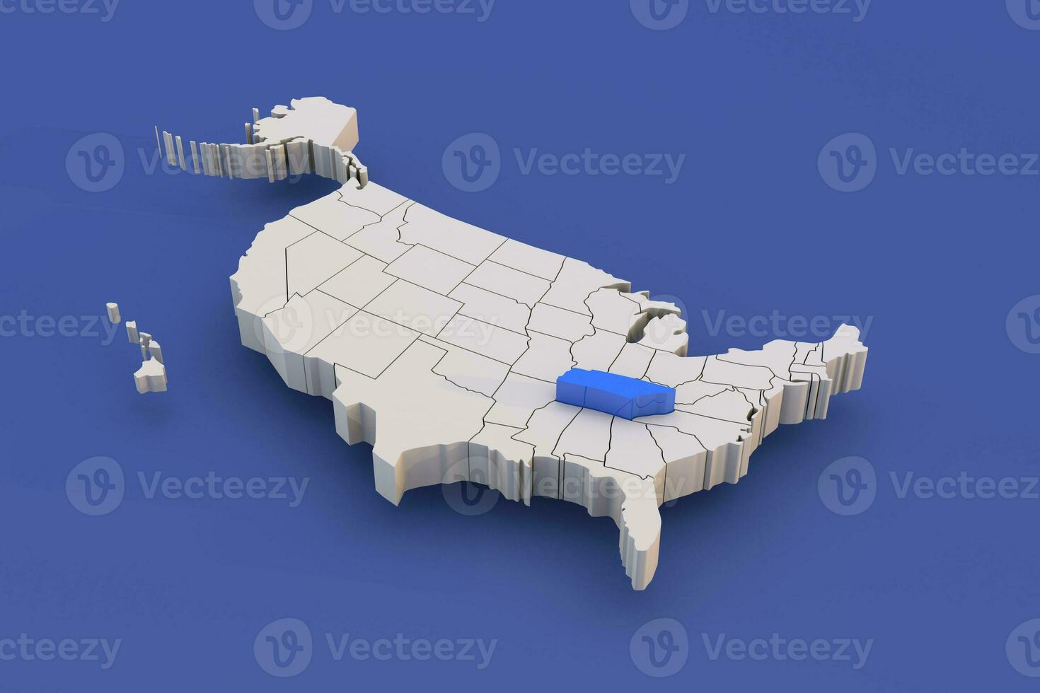 Tennesse state of USA map with white states a 3D united states of america map photo