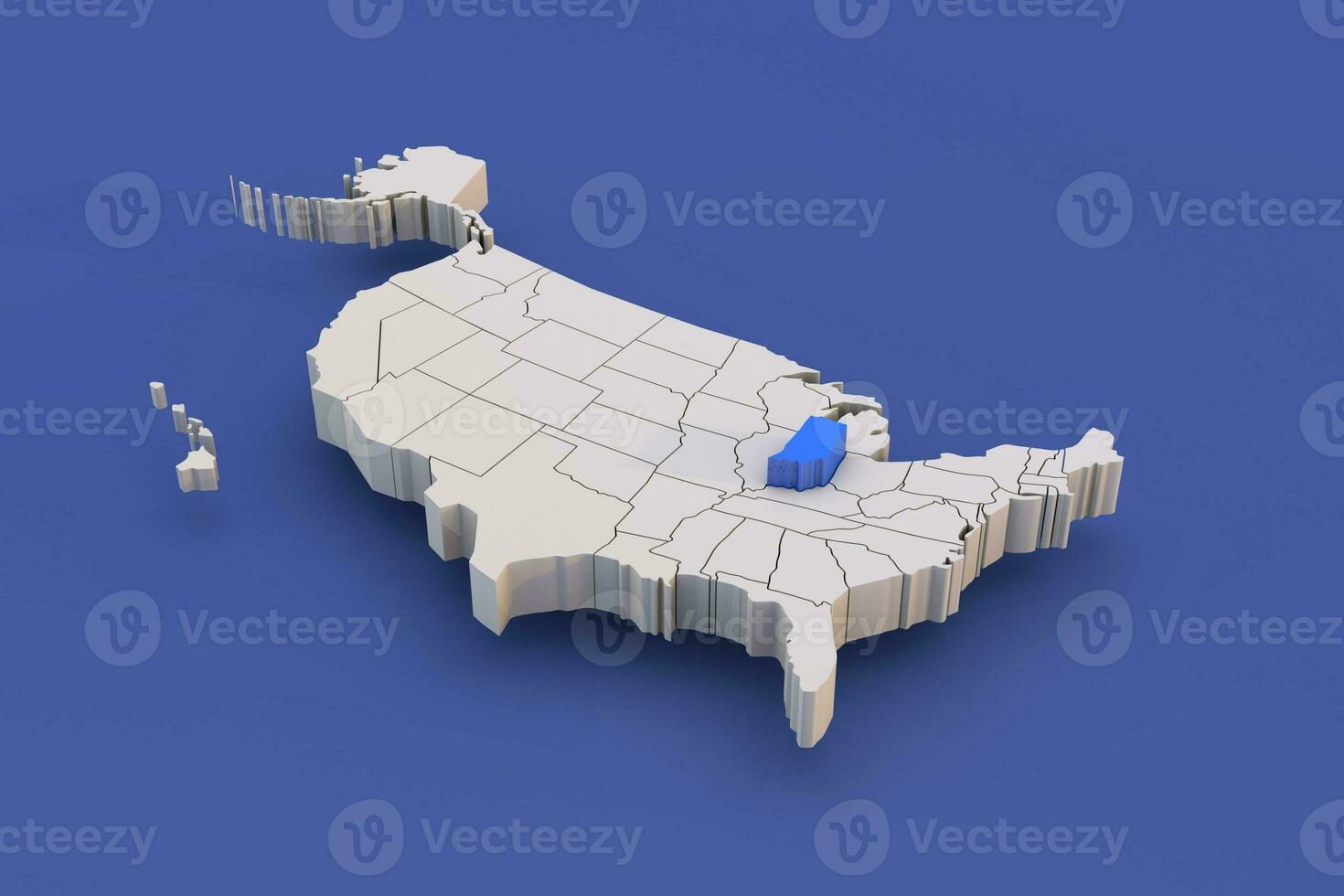 Indiana state of USA map with white states a 3D united states of america map photo