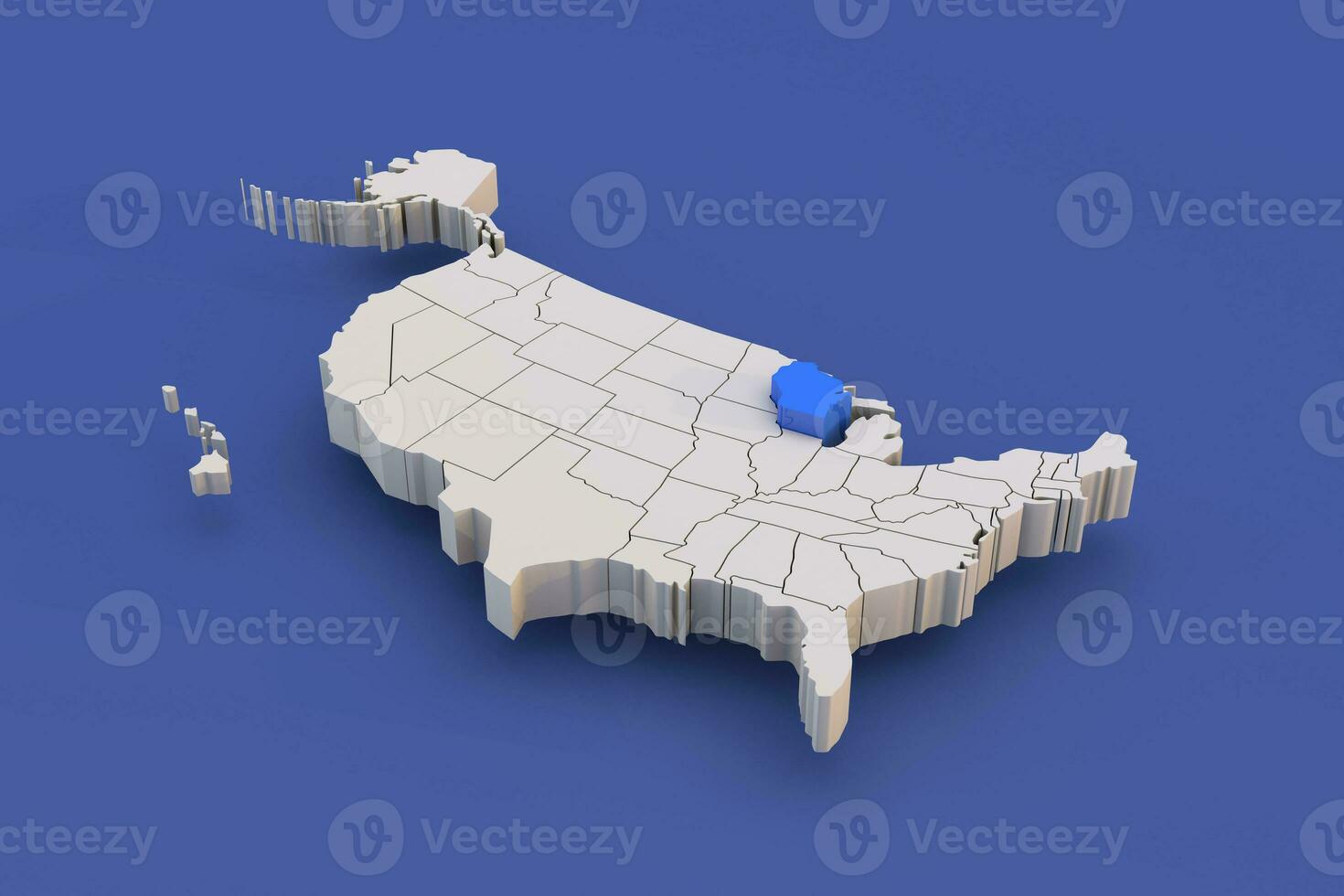 Wisconsin state of USA map with white states a 3D united states of america map photo