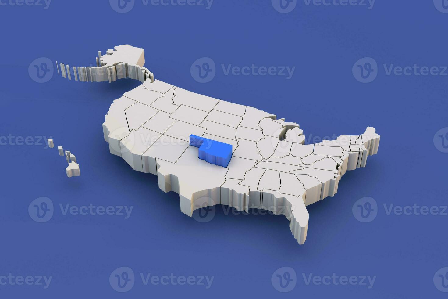 Oklahoma state of USA map with white states a 3D united states of america map photo