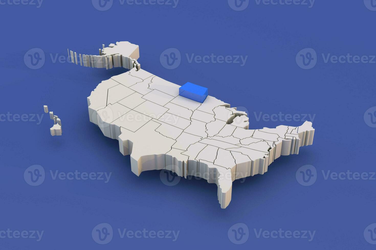 North Dakota state of USA map with white states a 3D united states of america map photo