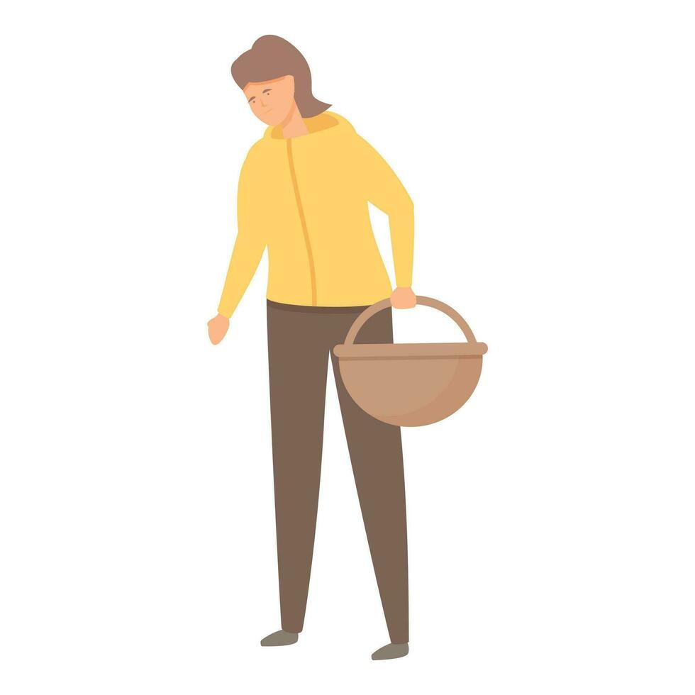 Mushroom picker in yellow coat icon cartoon vector. Fall vacation vector