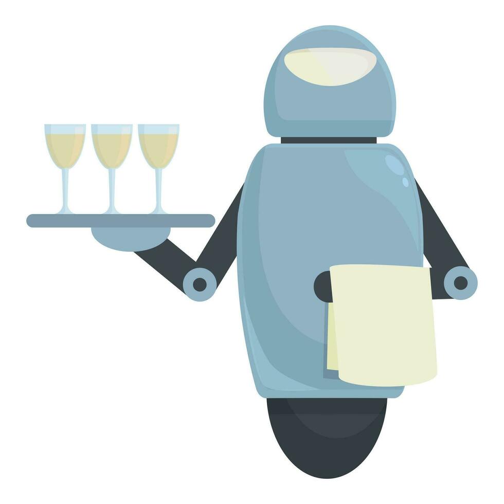 Robot waiter with glasses icon cartoon vector. Plate wine server vector