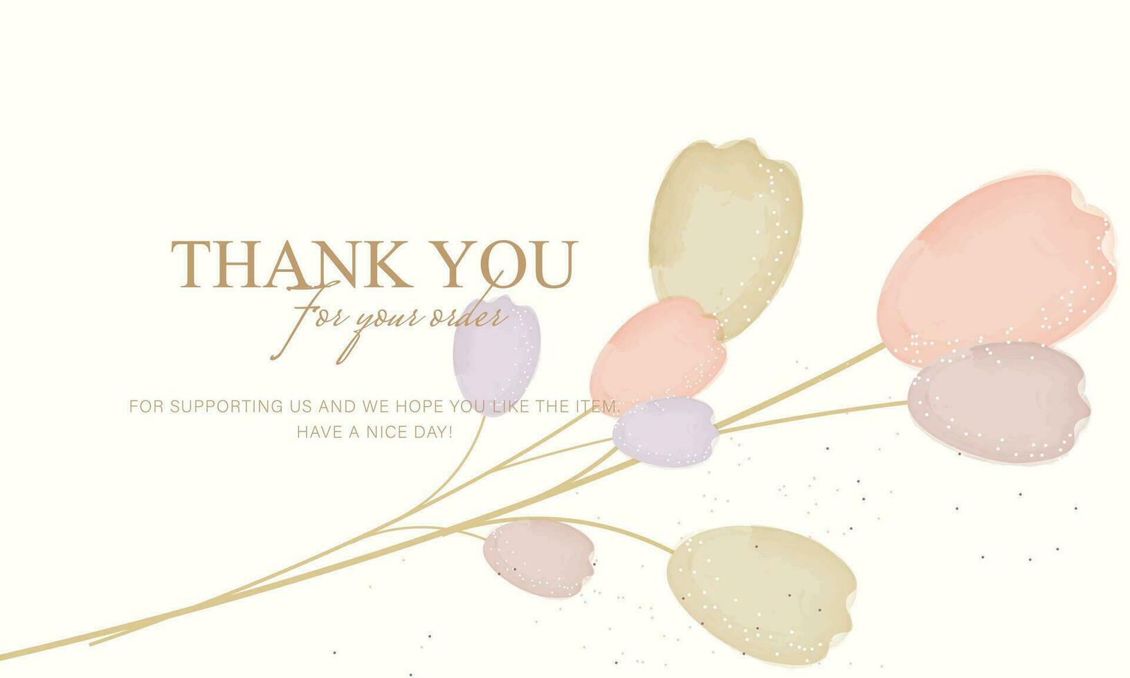 thank you card with abstract tulip watercolor design. elegant, aesthetic for your small business design vector