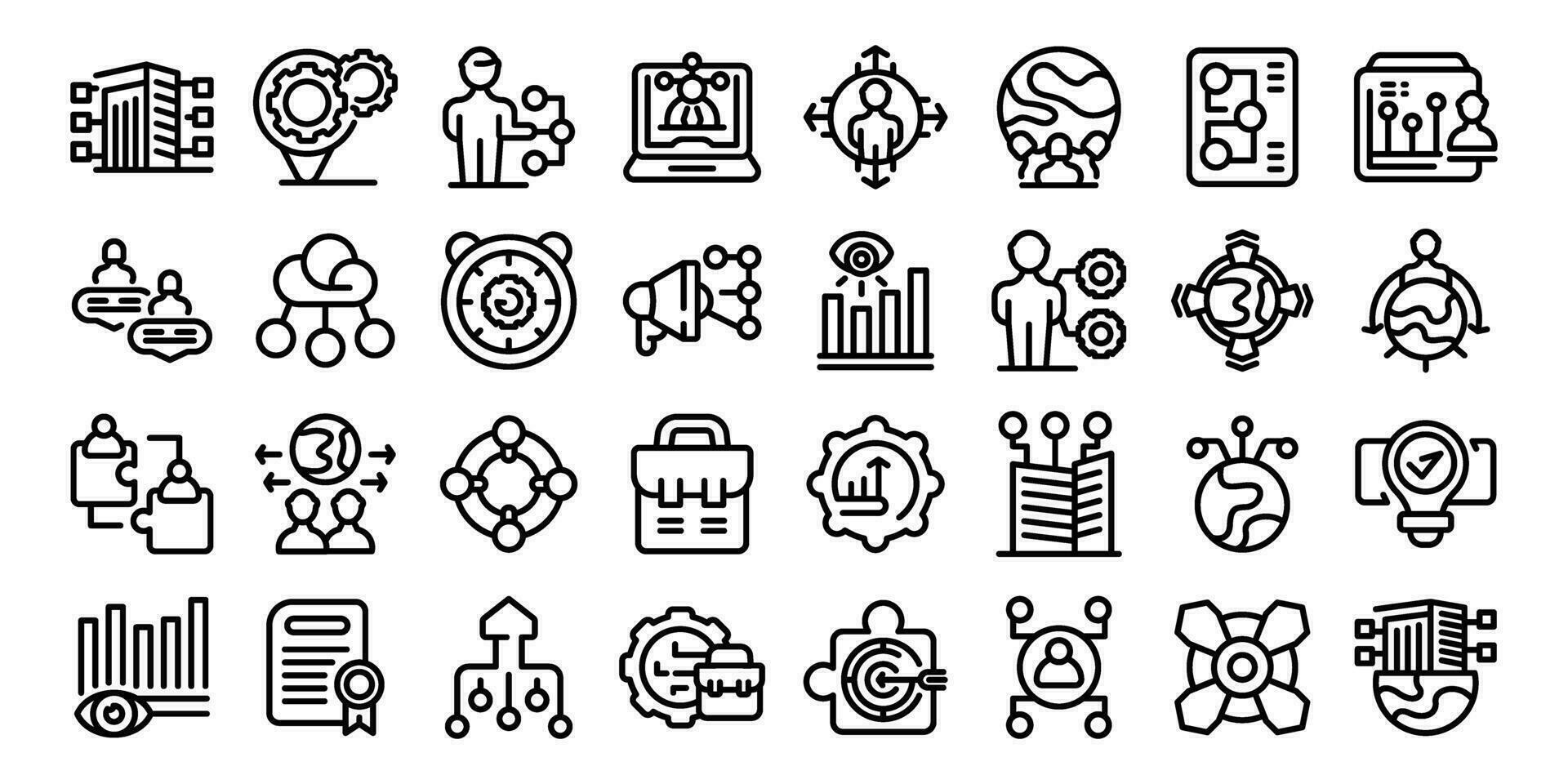 Outsourcing icons set outline vector. Global remote team vector