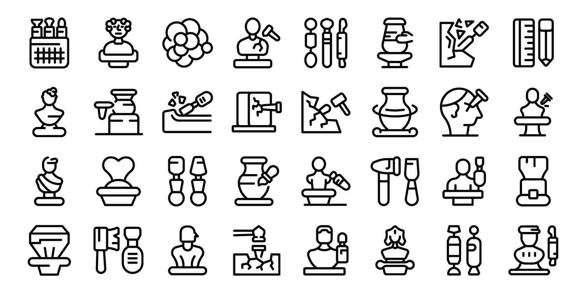 Sculpting icons set outline vector. Carver sculpt male vector