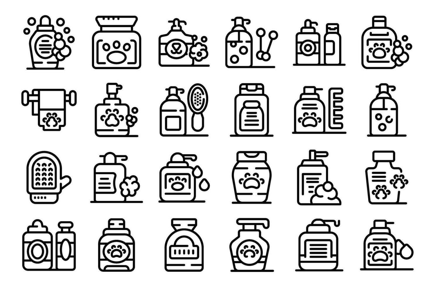 Pet Shampoo icons set outline vector. Cosmetic container skin vector