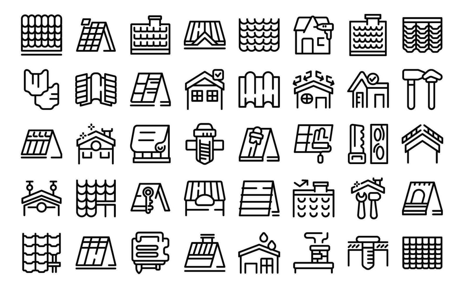 Roofer icons set outline vector. Roof house repair vector