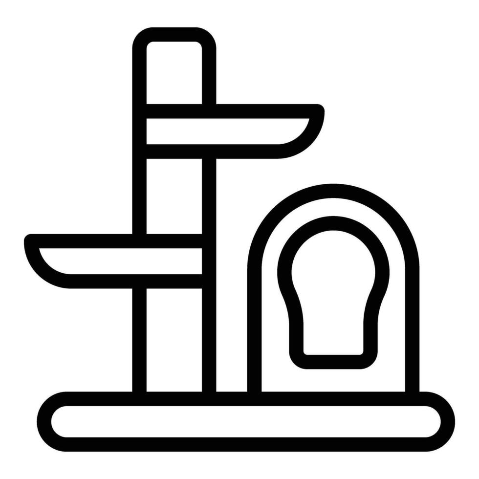 Tall multi level cat scratcher icon outline vector. Plush kitten house vector