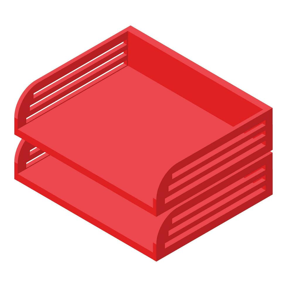 Red metal paper tray icon isometric vector. Cabinet case shelf vector