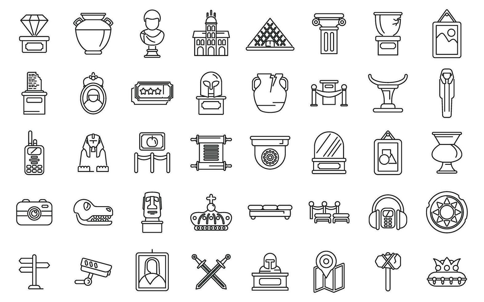 Louvre icons set outline vector. Picture adult ancient vector