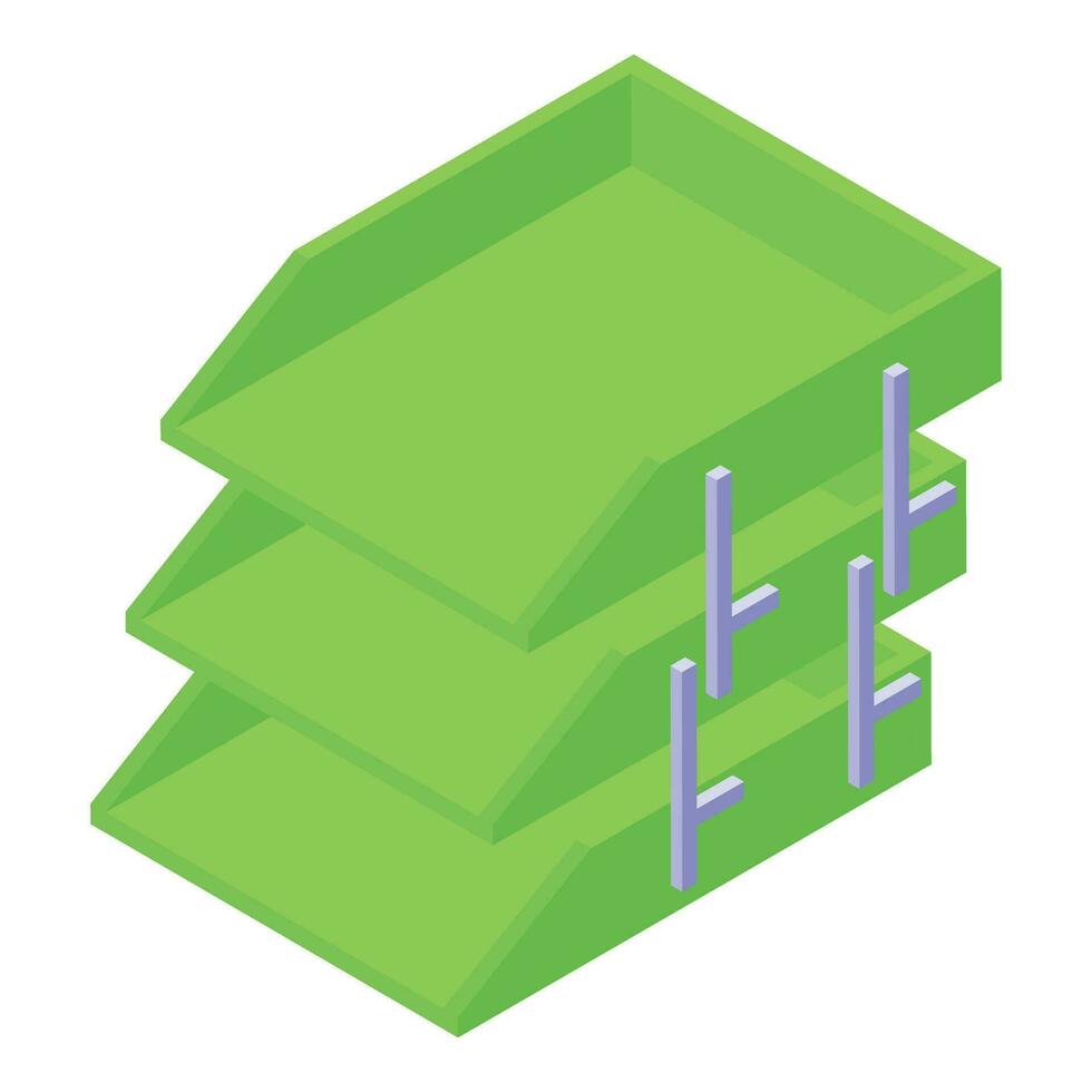 verde color papel bandeja icono isométrica vector. gabinete caso vacío vector