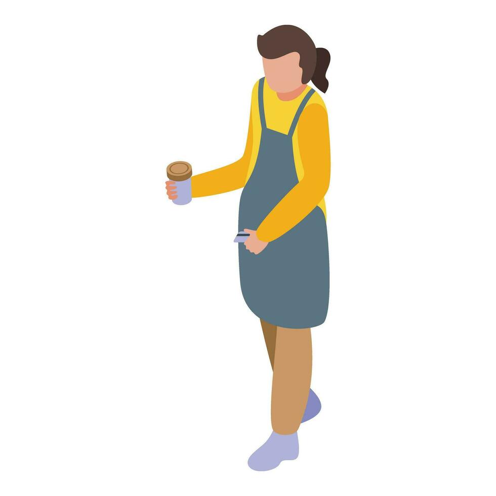 Coffee barista icon isometric vector. Smiling female work vector