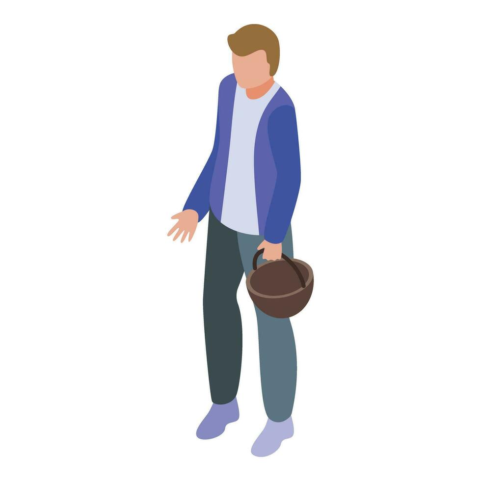 Guy goes mushrooming icon isometric vector. Perseverance search. vector