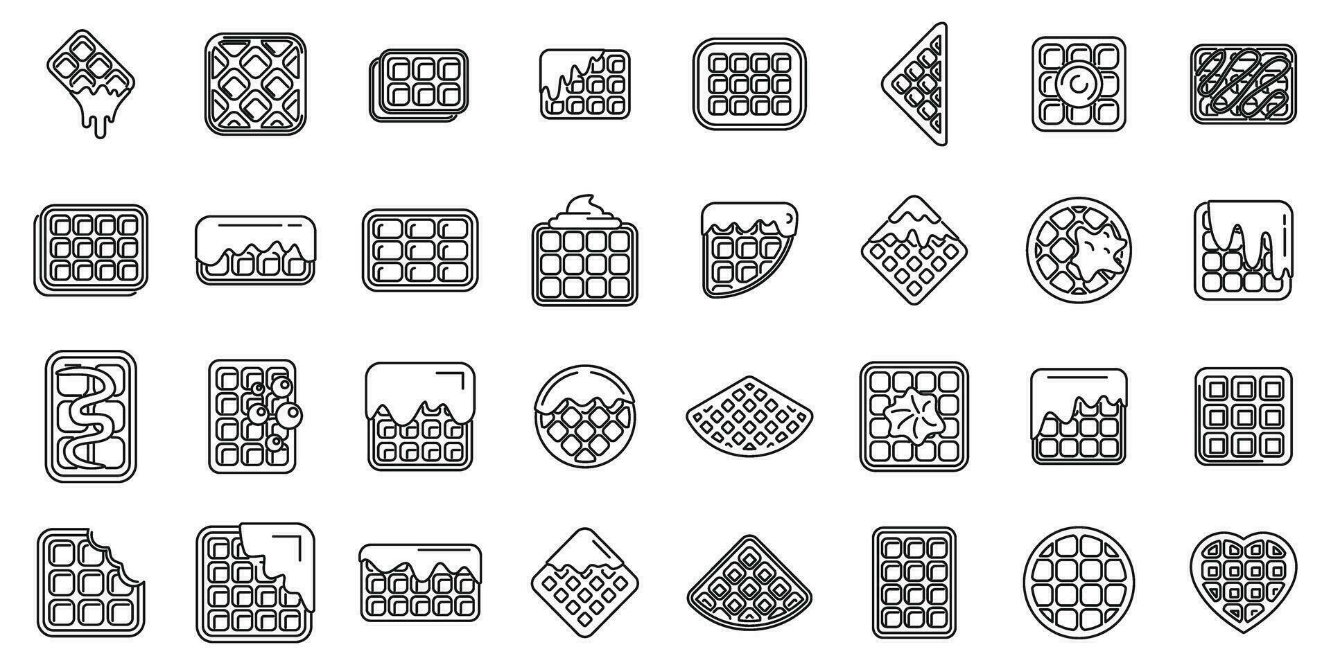 Belgian waffles icons set outline vector. Belgium appetizer cream vector