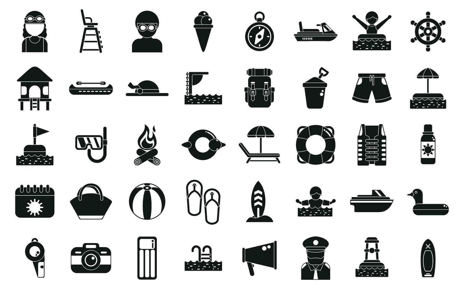 Swim camp icons set simple vector. Water beach pool vector