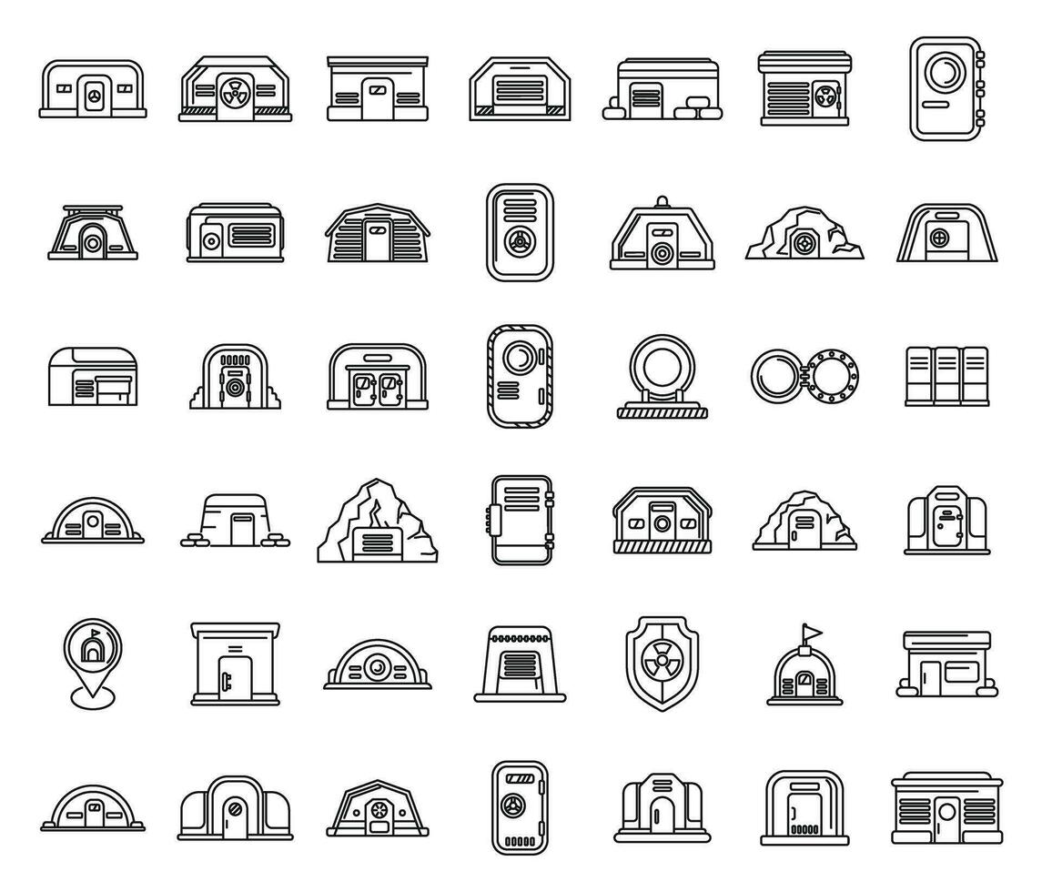 Bomb shelter icons set outline vector. Bunker safe attack vector