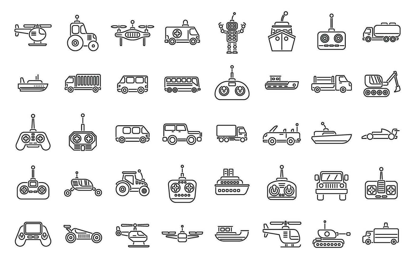 Radio control toys icons set outline vector. Rc toy model vector