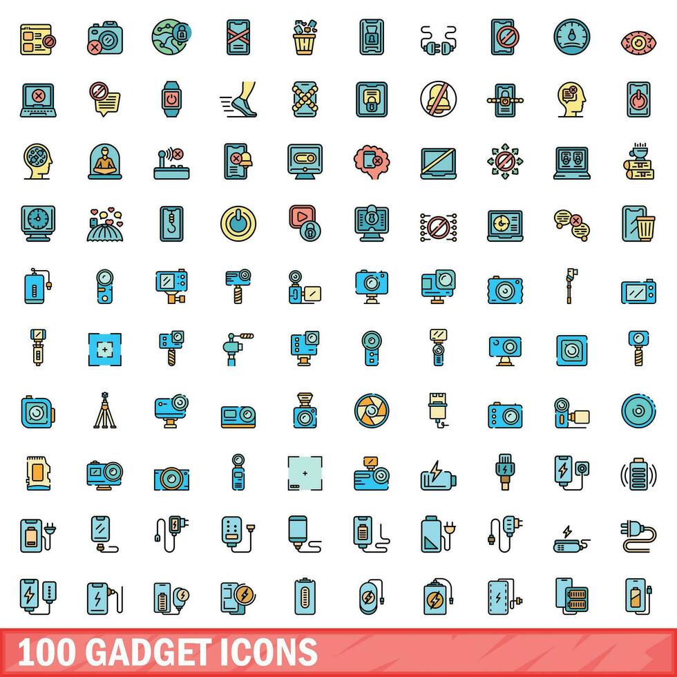 100 artilugio íconos colocar, color línea estilo vector