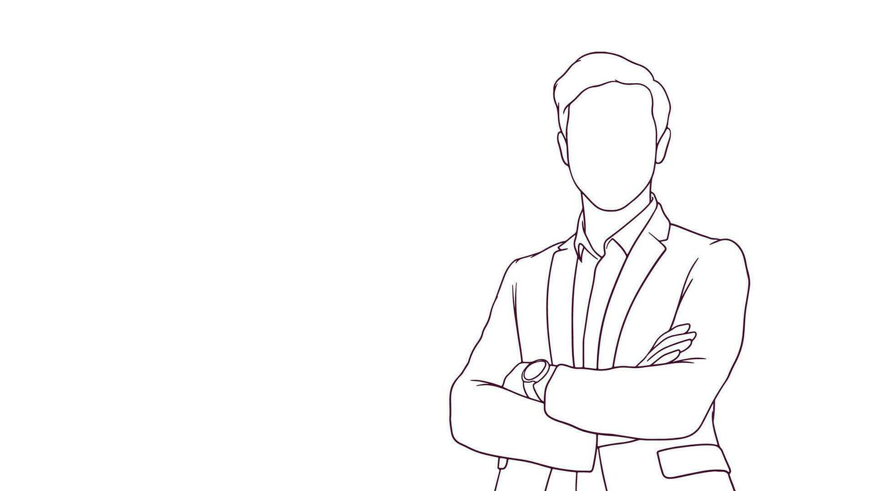 succesfull businessman with crossed arms, hand drawn style vector illustration