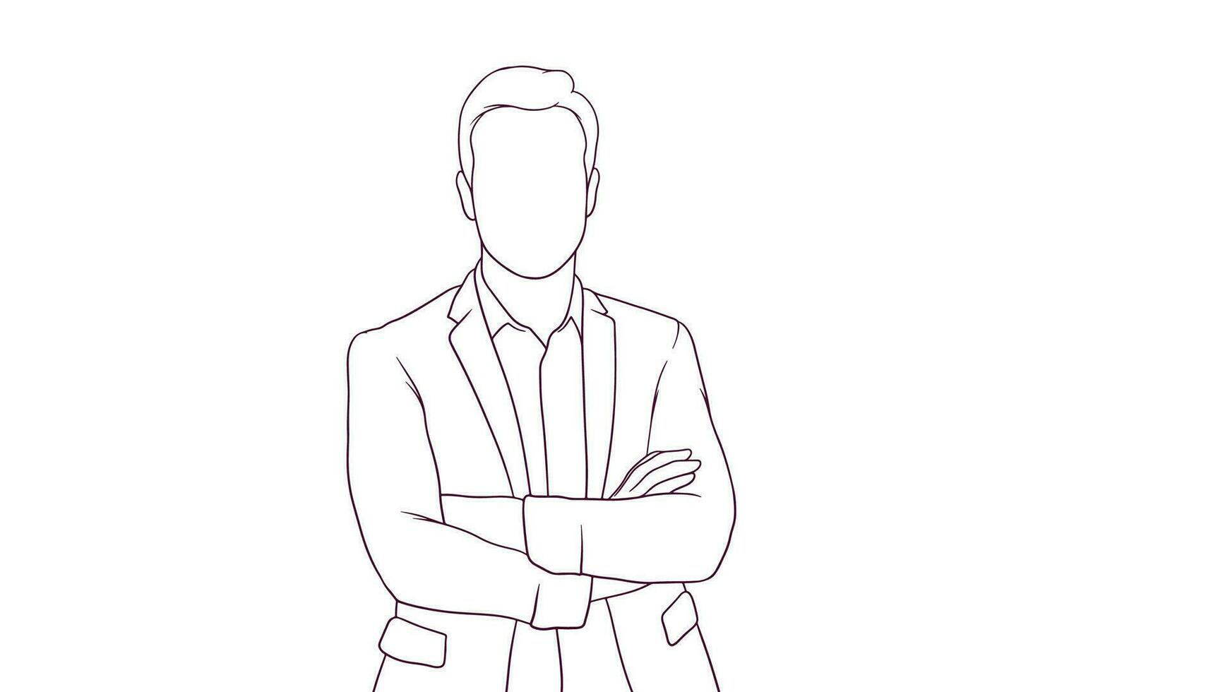confidente empresario con cruzado brazos, mano dibujado estilo vector ilustración