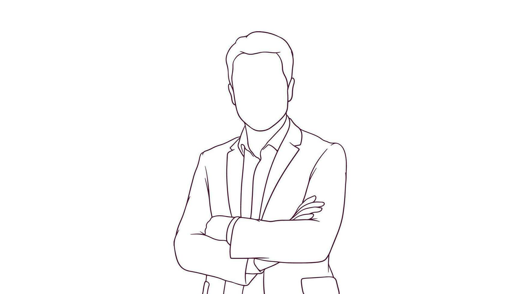 succesfull businessman with crossed arms, hand drawn style vector illustration