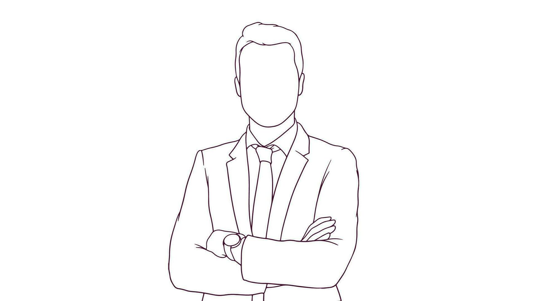 confident businessman with crossed arms, hand drawn style vector illustration